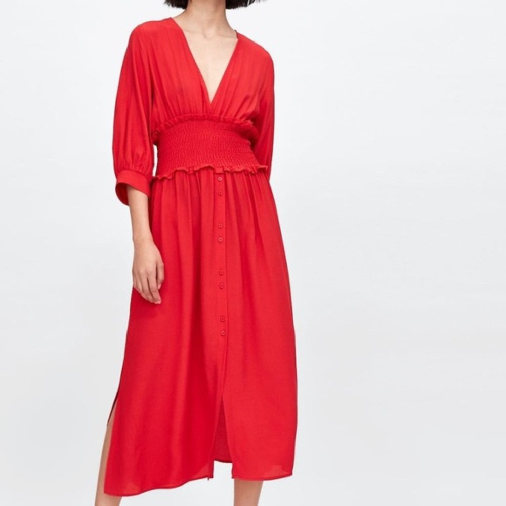 Zara Smocked Waist Midi Dress